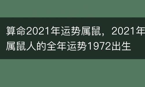 算命2021年运势属鼠，2021年属鼠人的全年运势1972出生