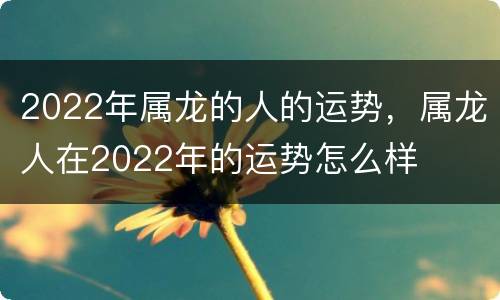 2022年属龙的人的运势，属龙人在2022年的运势怎么样
