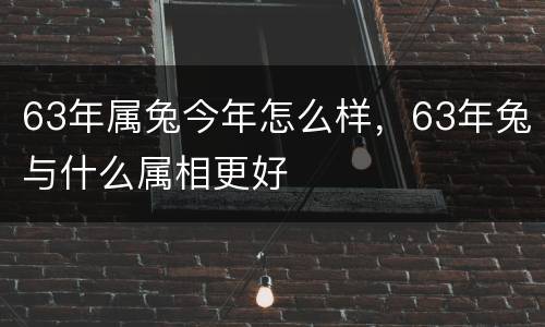 63年属兔今年怎么样，63年兔与什么属相更好