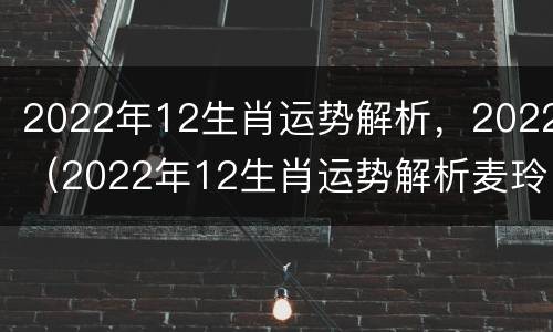 2022年12生肖运势解析，2022（2022年12生肖运势解析麦玲玲）