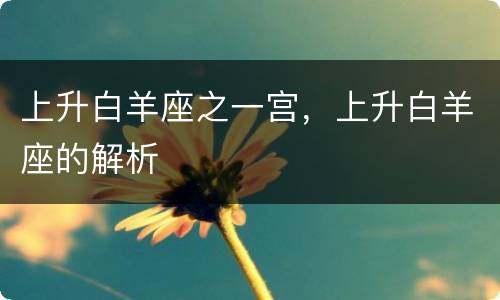 上升白羊座之一宫，上升白羊座的解析