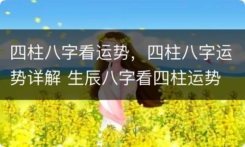 四柱八字看运势，四柱八字运势详解 生辰八字看四柱运势