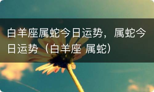 白羊座属蛇今日运势，属蛇今日运势（白羊座 属蛇）