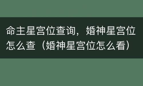 命主星宫位查询，婚神星宫位怎么查（婚神星宫位怎么看）