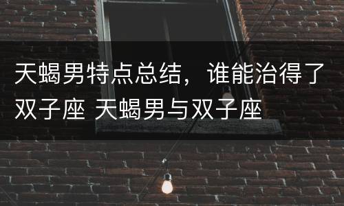 天蝎男特点总结，谁能治得了双子座 天蝎男与双子座