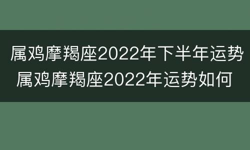 属鸡摩羯座2022年下半年运势 属鸡摩羯座2022年运势如何