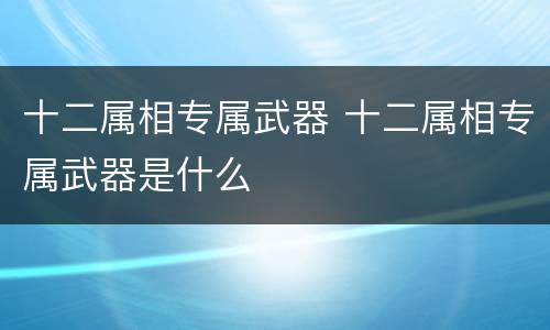 十二属相专属武器 十二属相专属武器是什么