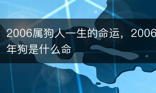 2006属狗人一生的命运，2006年狗是什么命
