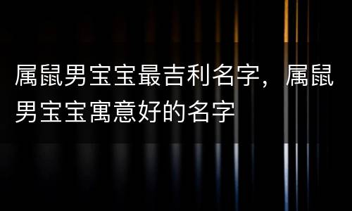 属鼠男宝宝最吉利名字，属鼠男宝宝寓意好的名字