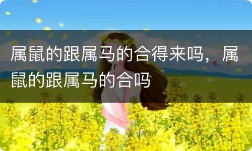属鼠的跟属马的合得来吗，属鼠的跟属马的合吗