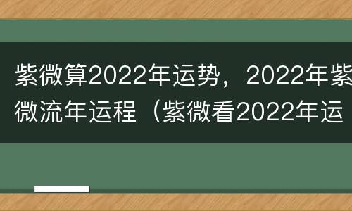 紫微算2022年运势，2022年紫微流年运程（紫微看2022年运势）