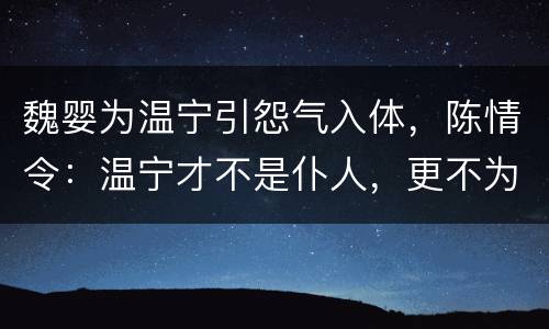 魏婴为温宁引怨气入体，陈情令：温宁才不是仆人，更不为报恩，他和魏无羡早