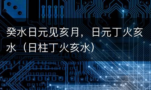 癸水日元见亥月，日元丁火亥水（日柱丁火亥水）