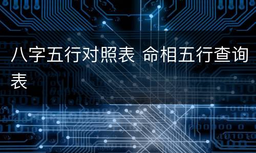 八字五行对照表 命相五行查询表