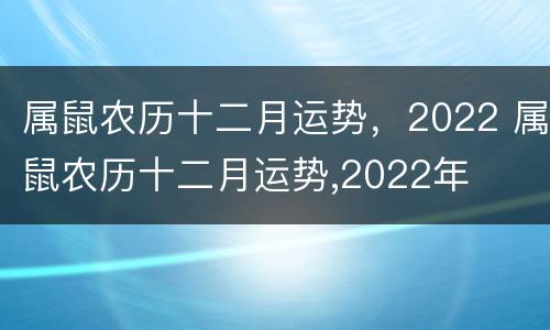 属鼠农历十二月运势，2022 属鼠农历十二月运势,2022年