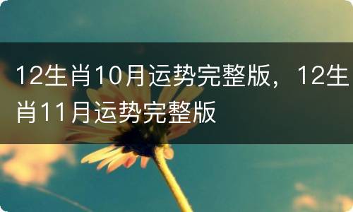 12生肖10月运势完整版，12生肖11月运势完整版