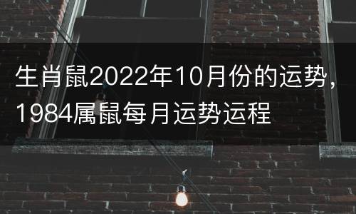 生肖鼠2022年10月份的运势，1984属鼠每月运势运程