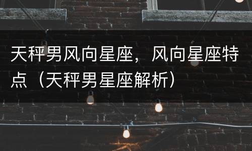 天秤男风向星座，风向星座特点（天秤男星座解析）