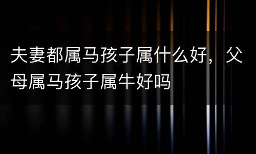 夫妻都属马孩子属什么好，父母属马孩子属牛好吗