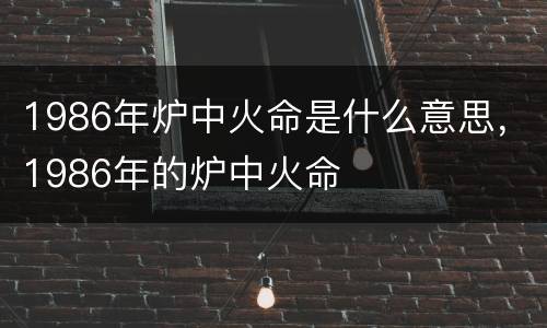 1986年炉中火命是什么意思，1986年的炉中火命