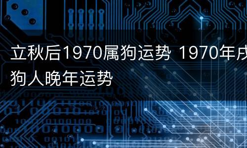 立秋后1970属狗运势 1970年戌狗人晚年运势