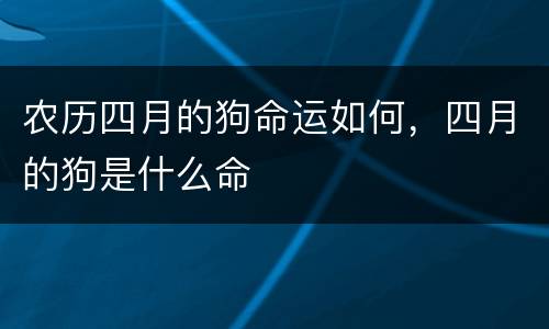 农历四月的狗命运如何，四月的狗是什么命