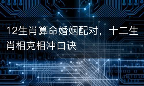 12生肖算命婚姻配对，十二生肖相克相冲口诀