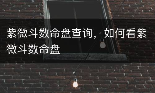 紫微斗数命盘查询，如何看紫微斗数命盘