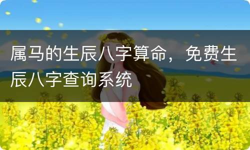 属马的生辰八字算命，免费生辰八字查询系统