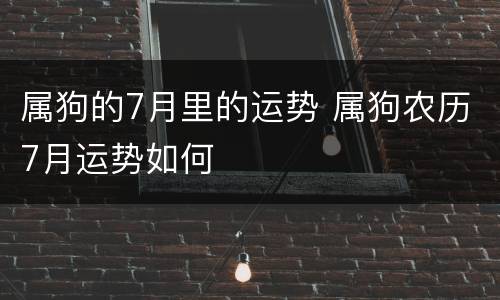 属狗的7月里的运势 属狗农历7月运势如何