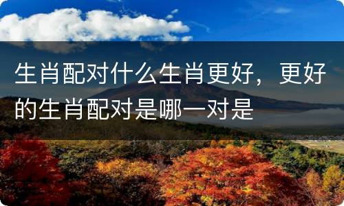 生肖配对什么生肖更好，更好的生肖配对是哪一对是