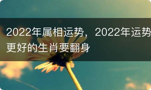 2022年属相运势，2022年运势更好的生肖要翻身
