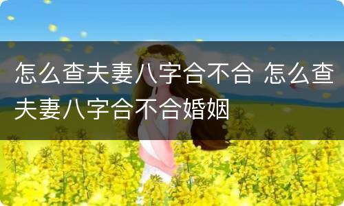 怎么查夫妻八字合不合 怎么查夫妻八字合不合婚姻