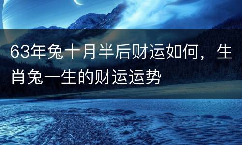 63年兔十月半后财运如何，生肖兔一生的财运运势