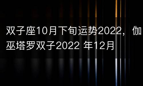 双子座10月下旬运势2022，伽巫塔罗双子2022 年12月