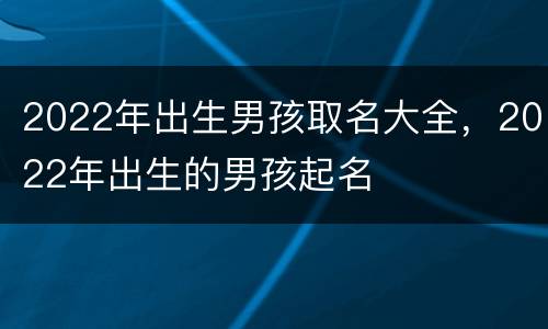 2022年出生男孩取名大全，2022年出生的男孩起名