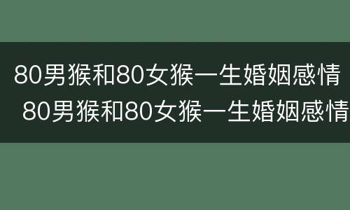 80男猴和80女猴一生婚姻感情 80男猴和80女猴一生婚姻感情怎样