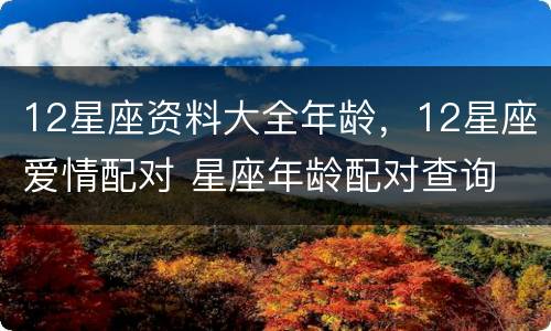 12星座资料大全年龄，12星座爱情配对 星座年龄配对查询