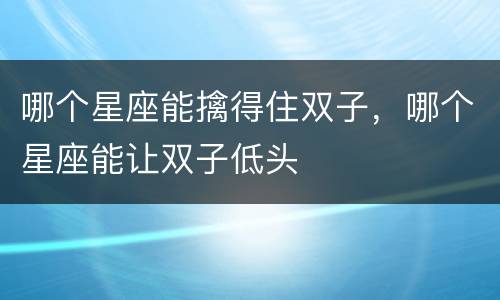 哪个星座能擒得住双子，哪个星座能让双子低头