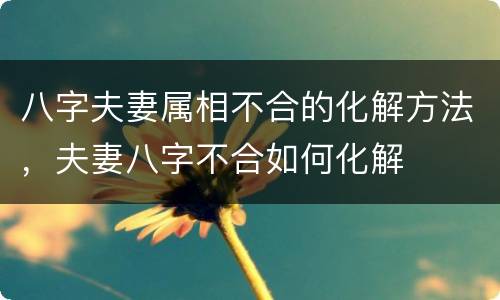 八字夫妻属相不合的化解方法，夫妻八字不合如何化解