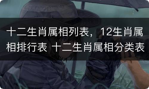 十二生肖属相列表，12生肖属相排行表 十二生肖属相分类表