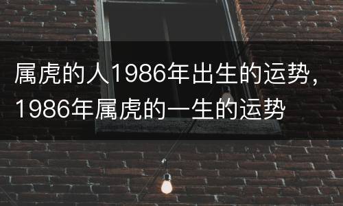 属虎的人1986年出生的运势，1986年属虎的一生的运势