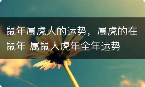 鼠年属虎人的运势，属虎的在鼠年 属鼠人虎年全年运势