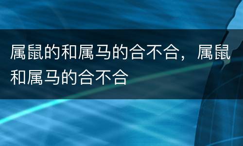 属鼠的和属马的合不合，属鼠和属马的合不合