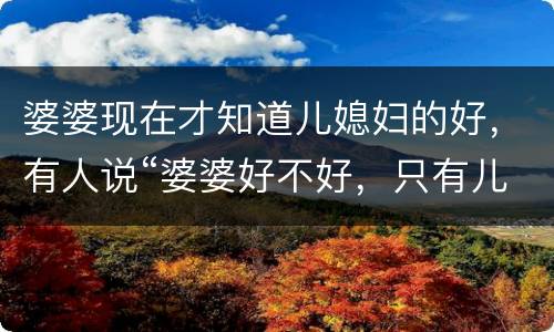 婆婆现在才知道儿媳妇的好，有人说“婆婆好不好，只有儿媳妇知道！儿媳妇好