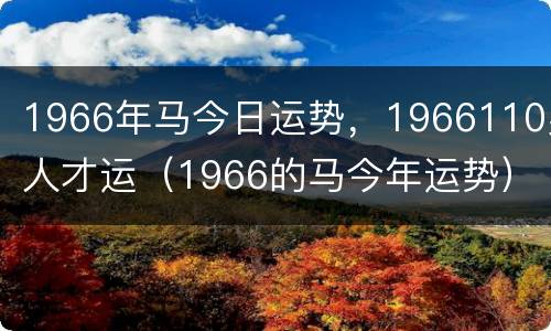 1966年马今日运势，1966110男人才运（1966的马今年运势）