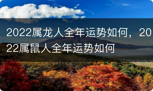 2022属龙人全年运势如何，2022属鼠人全年运势如何