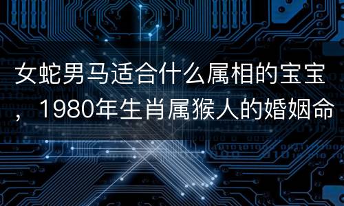 女蛇男马适合什么属相的宝宝，1980年生肖属猴人的婚姻命运情