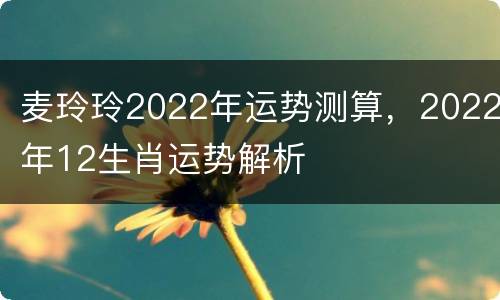 麦玲玲2022年运势测算，2022年12生肖运势解析