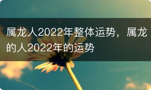 属龙人2022年整体运势，属龙的人2022年的运势